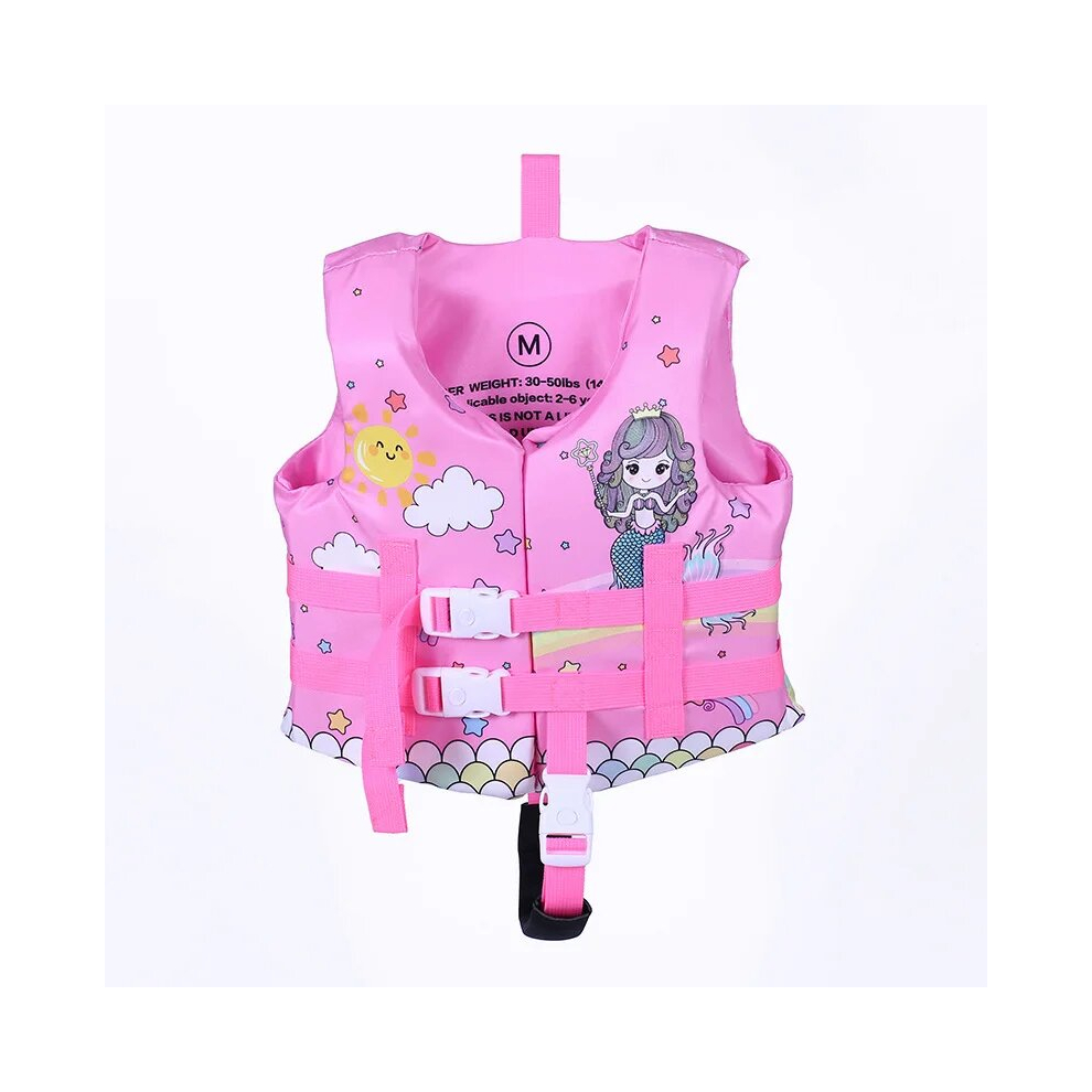 (Pink mermaid, M (30-59 Ib)) Kids Life Vest Floating Girls Jacket Boy Swimsuit Sunscreen Floating Power Swimming Pool