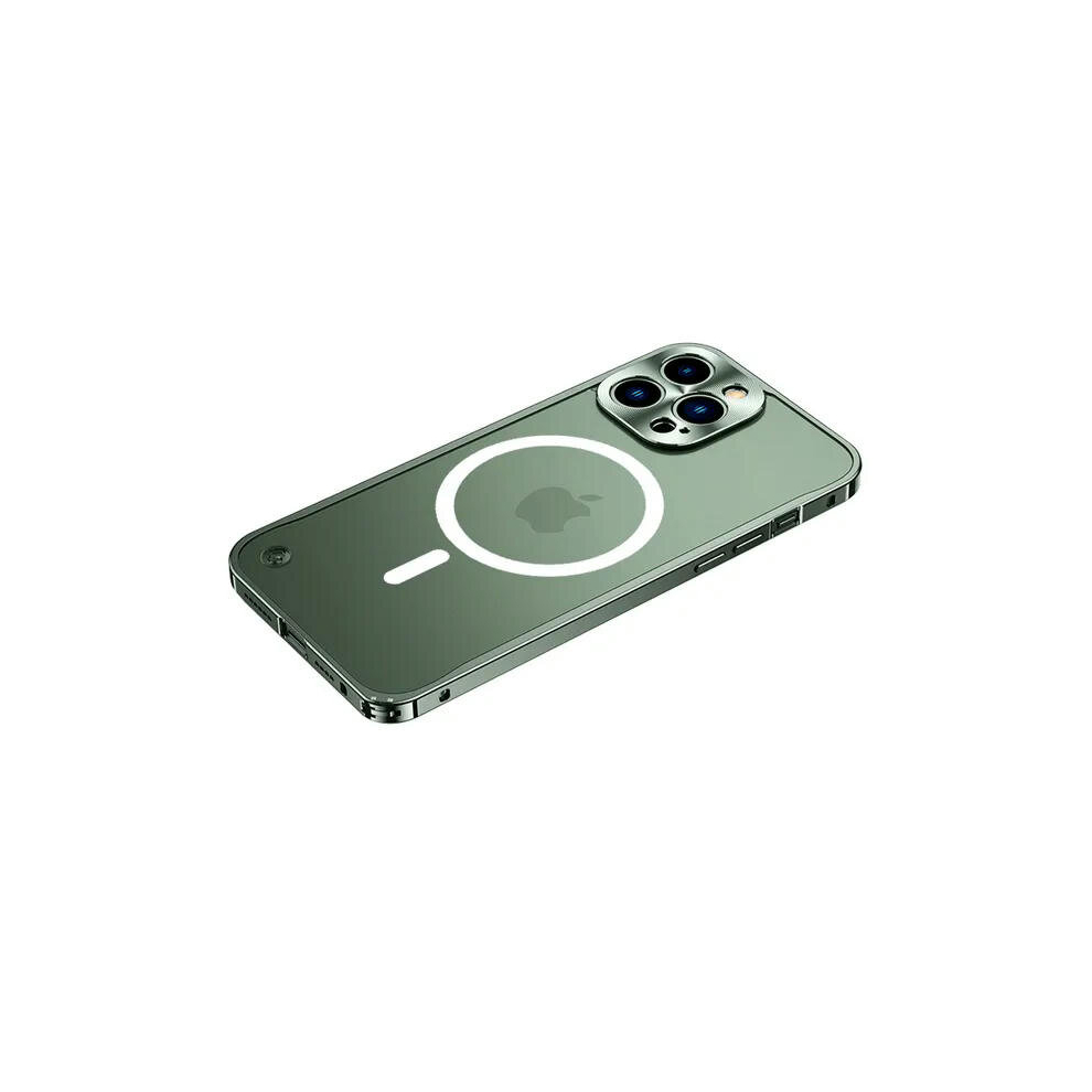 (For iphone 14pro, Magnetic Green) Metal Phone Case For IPhone 12 13 14 15 Pro Max Cover 15Plus Magnetic Aluminum Frame Phone Shell For IPHON 11 12 13