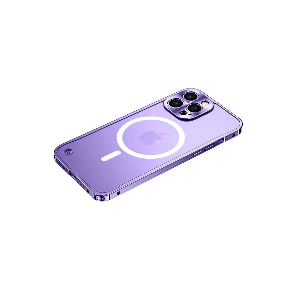 (For iphone 13pro max, Magnetic Purple) Metal Phone Case For IPhone 12 13 14 15 Pro Max Cover 15Plus Magnetic Aluminum Frame Phone Shell For IPHON 11