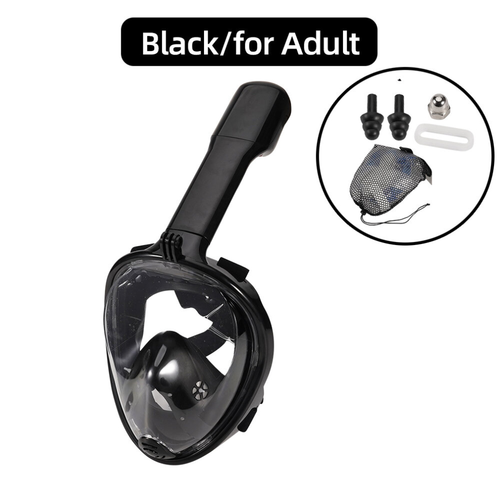 Srj Star ( For Adult) Full Face Snorkel Mask Snorkeling Swimming Diving Mask Wide View Anti-Fog Anti-Leak Safe Breathing System For Adult Kids Gift Black