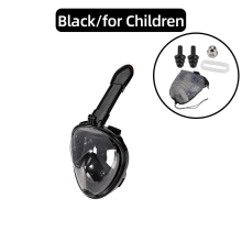 (Black for Children) Full Face Snorkel Mask Snorkeling Swimming Diving Mask Wide View Anti-Fog Anti-Leak Safe Breathing System for Adult Kids Gift