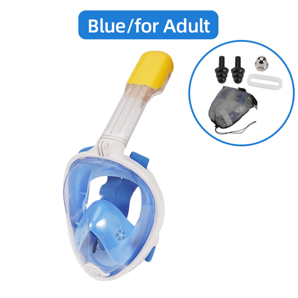 Srj Star ( For Adult) Full Face Snorkel Mask Snorkeling Swimming Diving Mask Wide View Anti-Fog Anti-Leak Safe Breathing System For Adult Kids Gift Blue