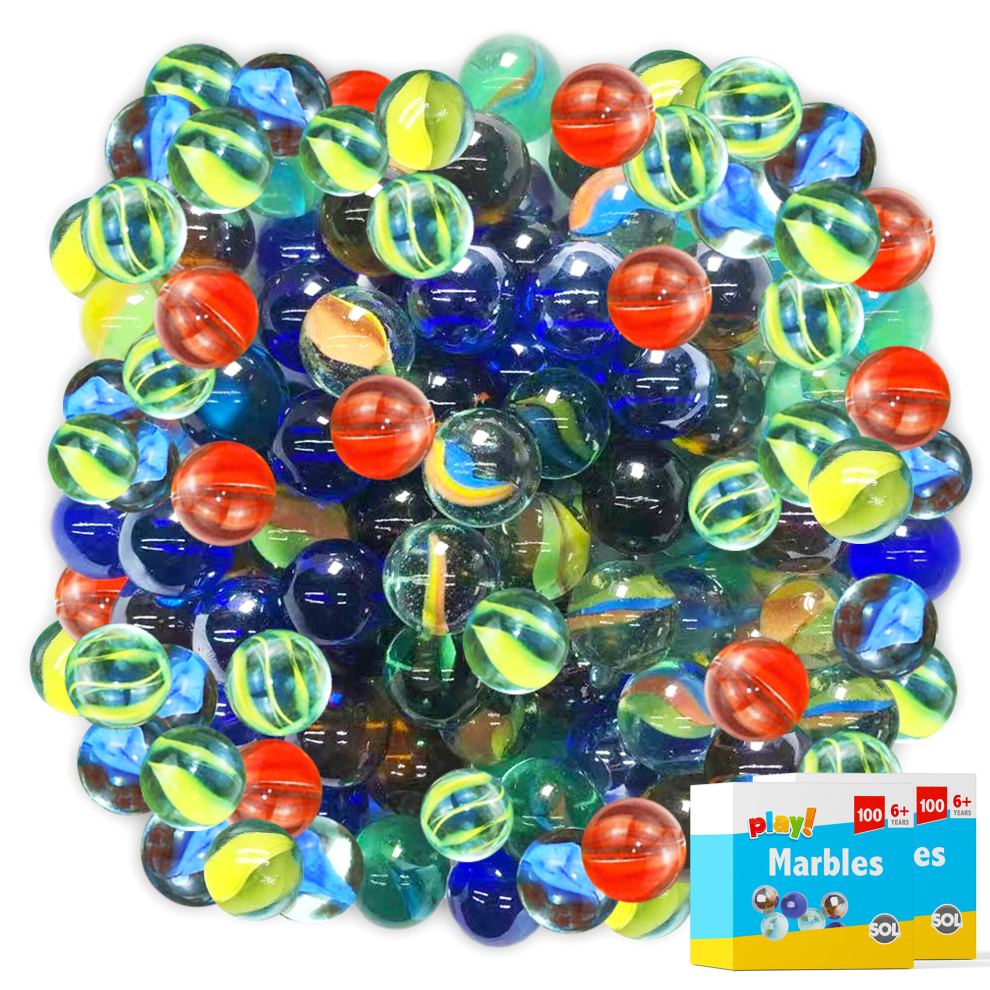 (200pk) 100-300 Coloured Glass Marbles |Classic Kids Toys