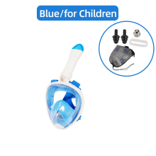 (Blue for Children) Full Face Snorkel Mask Snorkeling Swimming Diving Mask Wide View Anti-Fog Anti-Leak Safe Breathing System for Adult Kids Gift