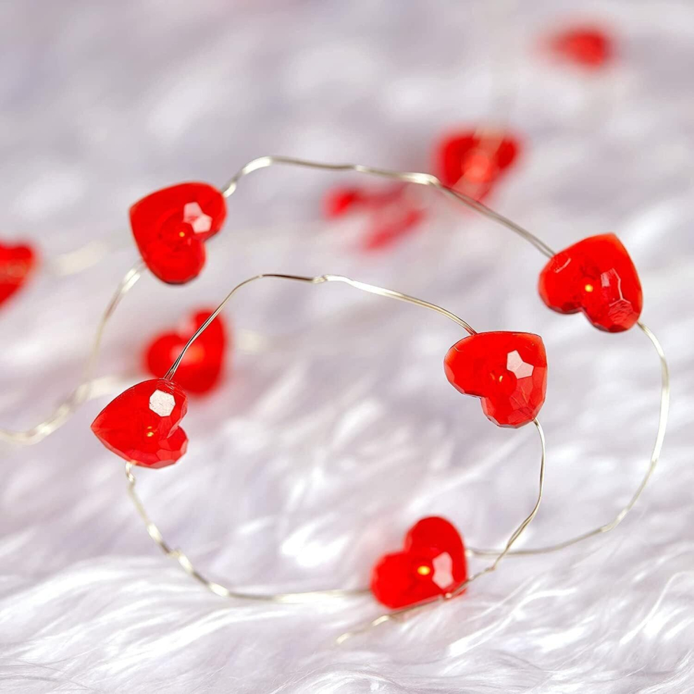 10 Red Love Heart LED Fairy String Wire Lights Valentines Day Indoor Bedroom Decoration