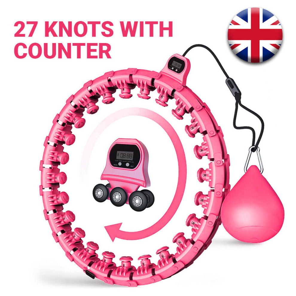 (Pink) Smart Weighted Hula Hoop With Counter 27 Knots Smart Hula Hoop Fitness Hula Hoop