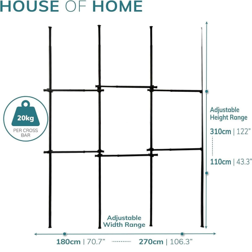 House of Home Triple Telescopic Black Wardrobe Organiser Hanging Rail 2