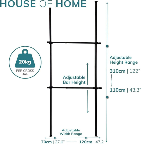 House of Home Telescopic Clothes Rail, Extendable and Adjustable Wardrobe Rail 2