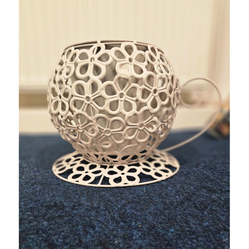 Vintage Shabby Chic Metal Teacup Planter Cup Saucer Plant Pot Cream on OnBuy