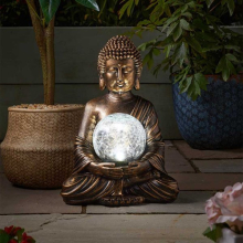 Solar Gazing Buddha Garden Statue Light Up Colour Changing LED Ball Buddha God
