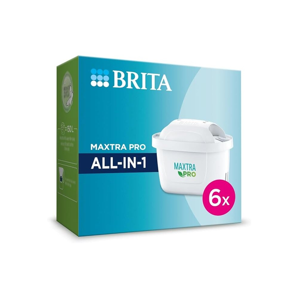 BRITA MAXTRA PRO All-in-1 Water Filter Cartridge 6 Pack Original BRITA refill reducing impurities, chlorine, pesticides and limescale for tap water