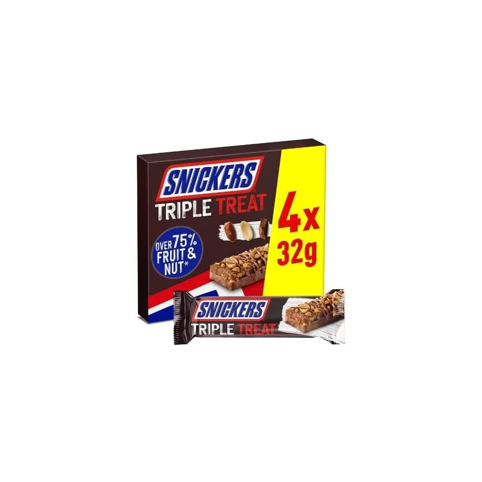 3 x Snickers Triple Treat Fruit Nut & Chocolate Bars Multipack 4 X 32g