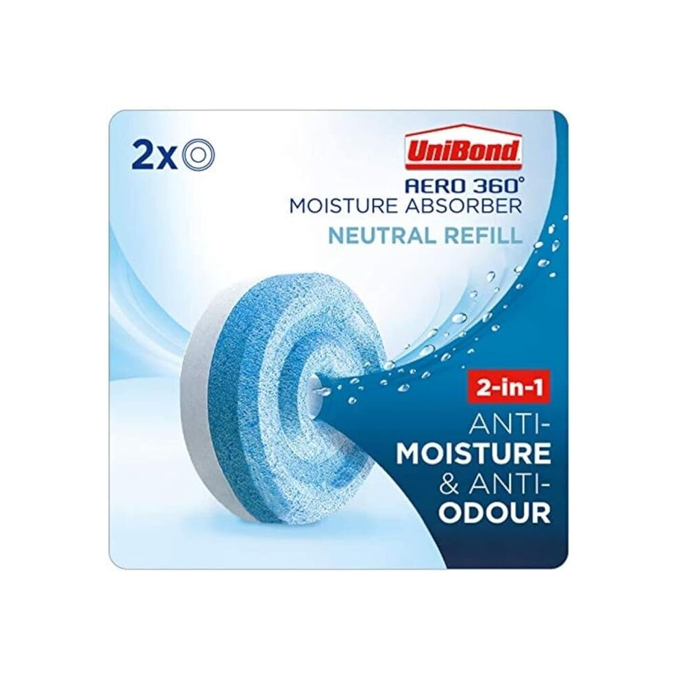 UNIBOND AERO 360° Moisture Absorber Neutral Refill Tab ultra-absorbent and odour-neutralising for AERO 360° Dehumidifier Twin Pack (2 x 450g)
