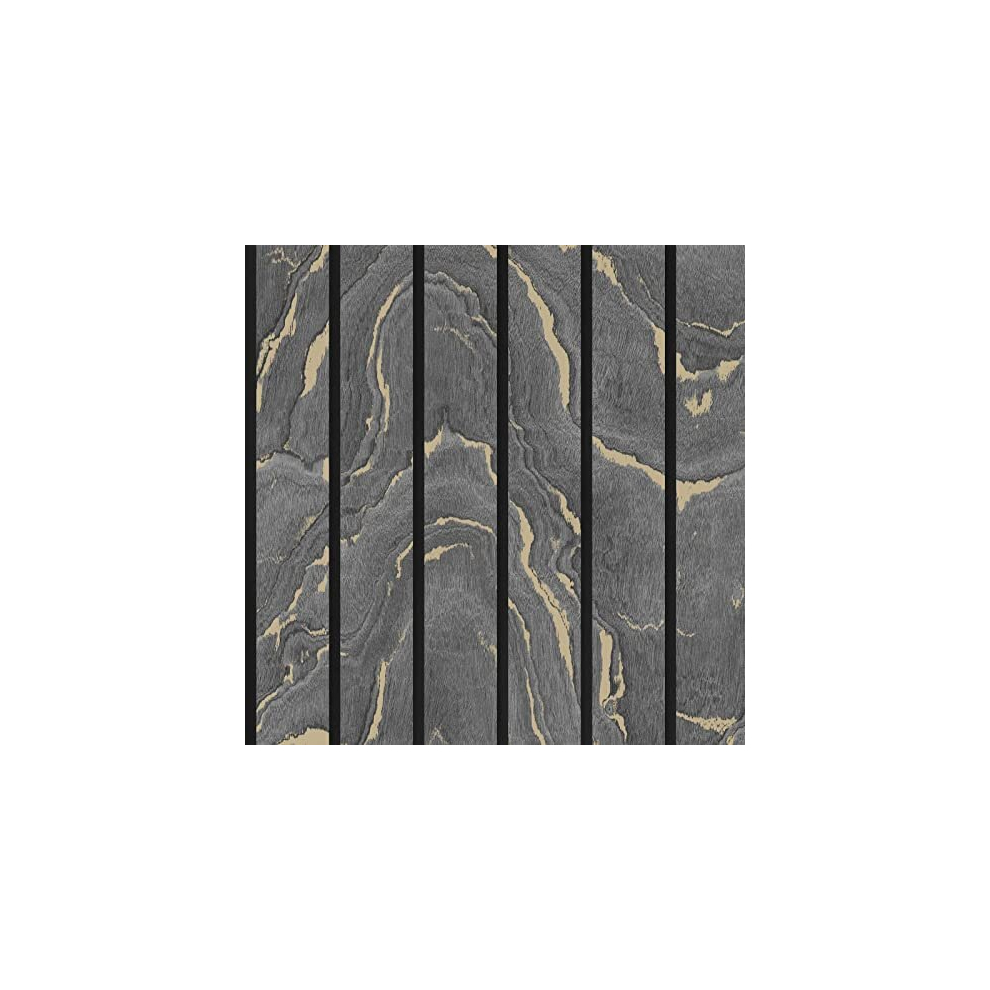 Muriva Woodgrain Panel Wallpaper Charcoal Grey 193503