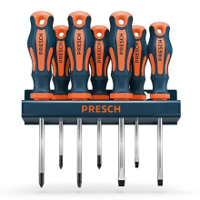 Presch Screwdriver Set 7 Pcs. - Magnetic Screwdrivers with Wall Storage Tool Rack in Slot/Flat and Phillips Head