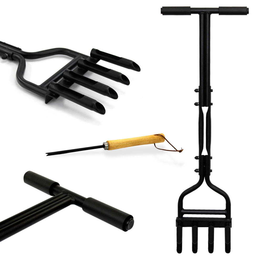 Hollow Tine 4 Spike Hand Lawn Green Grass Soil Aerator Handle Outdoor Garden