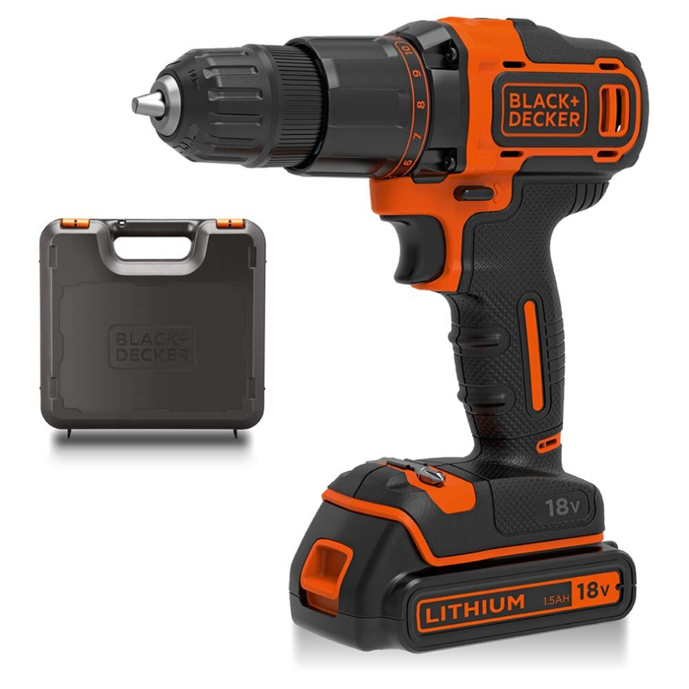 BLACKDECKER 18 V Cordless 2-Gear Combi Hammer Drill Power Tool with Kitbox, 1.5 Ah Lithium-Ion, BCD700S1K-GB