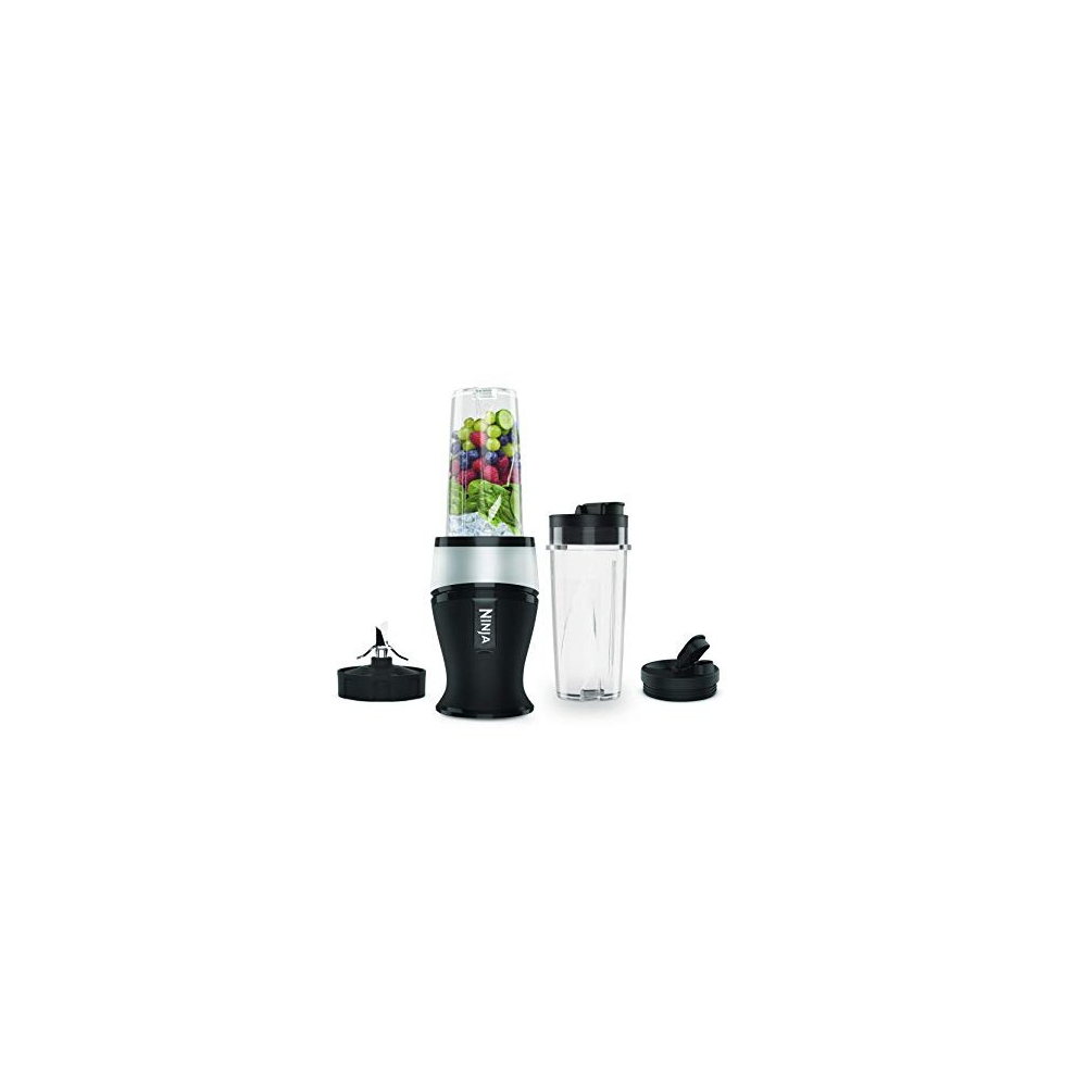 Ninja 700W Slim Blender Smoothie Maker, 2X 470Ml Cups With Spout Lids, Personal Blender, Crush Ice Frozen Fruit, Silver/Black Qb3001uks