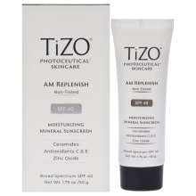 Photoceutical AM Replenish SPF 40 utan färg mineralsolskydd från Tizo för män och kvinnor, 51,8 ml – brett spektrum, ceramider och antioxidanter