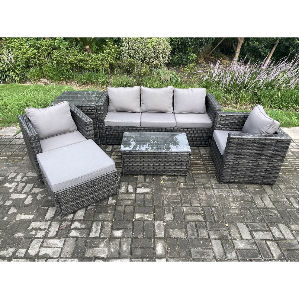 B&Q - 4 Seater Outdoor Rattan Garden Furniture Set Patio Lounge Sofa Set With Coffee Table 2 Side Tables - Image 2