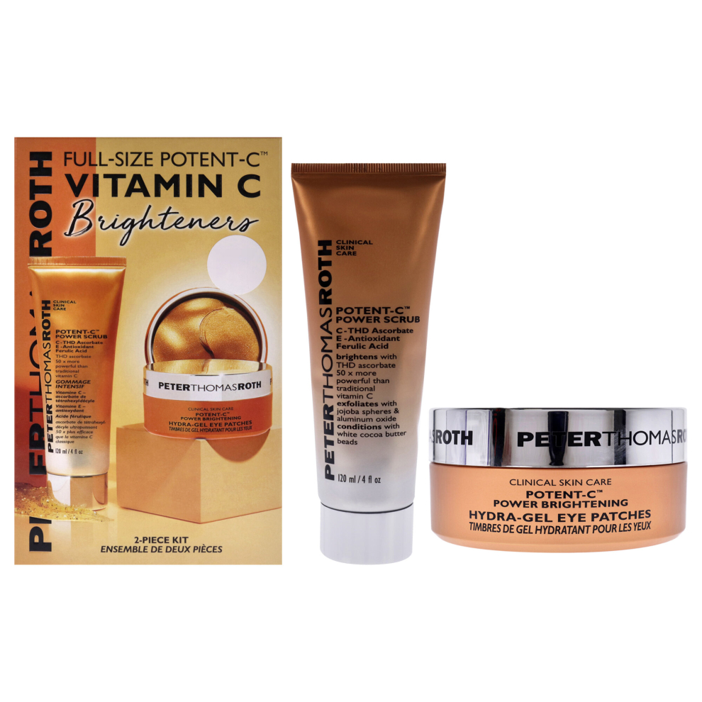 Potent-C Vitamin C Brighteners by Peter Thomas Roth for Women - 2 Pc 4oz Potent-C Power Scrub, 60 Potent-C Power Brightening Hidra-Gel Eye Patches