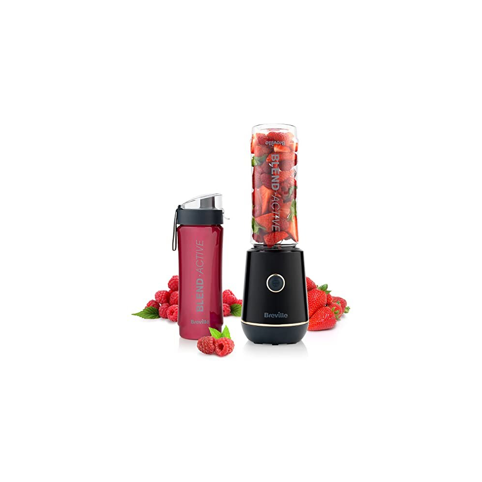 Breville Blend Active Personal Blender  Smoothie Maker  350W  1 Portable Blend Active Bottle 600ml  Leak Proof Lid  Black  Gold VBL251
