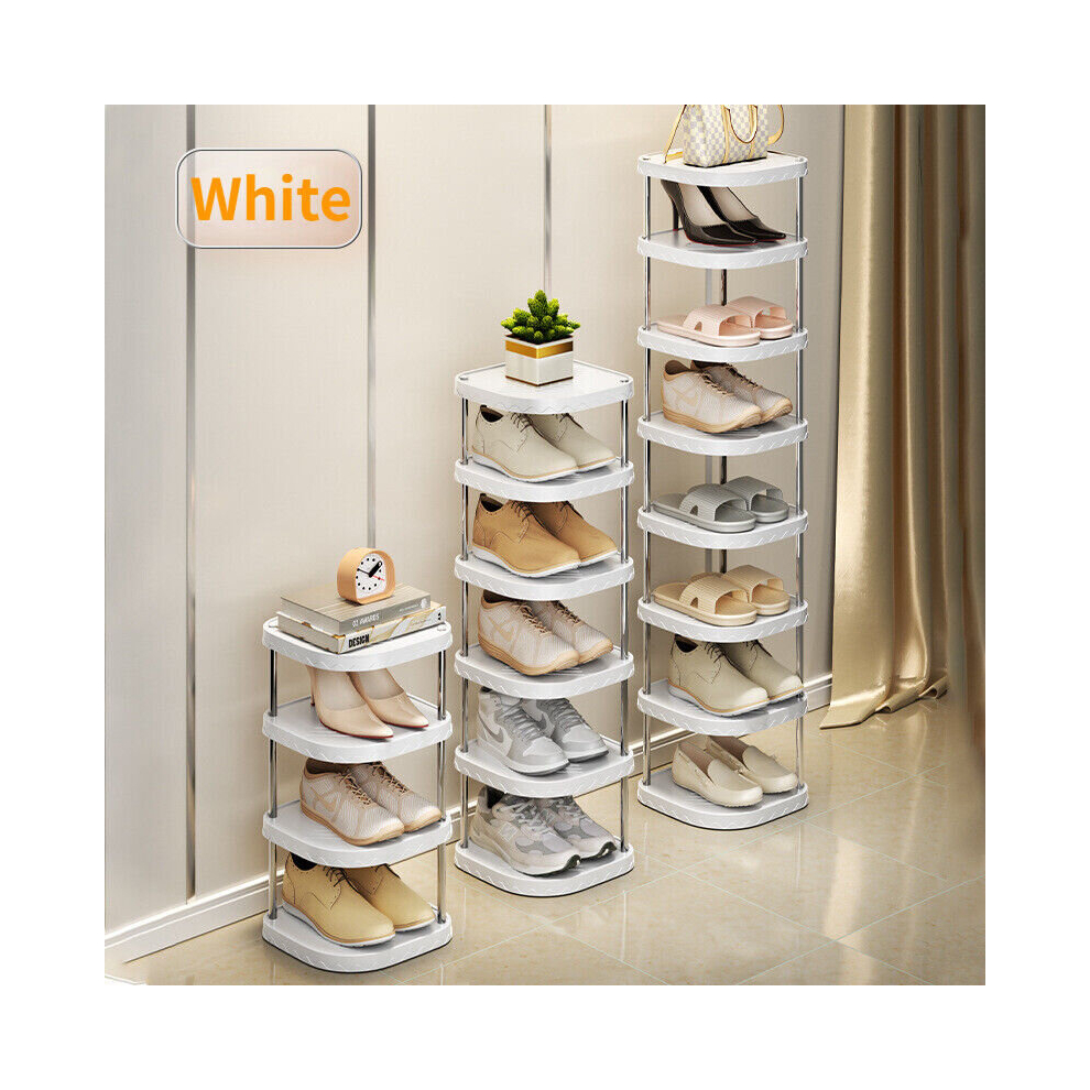 (White, 4 Tiers) Shoe Storage Standing Cabinet Footwear Organizer Stackable Narrow Tall Shoe Rack