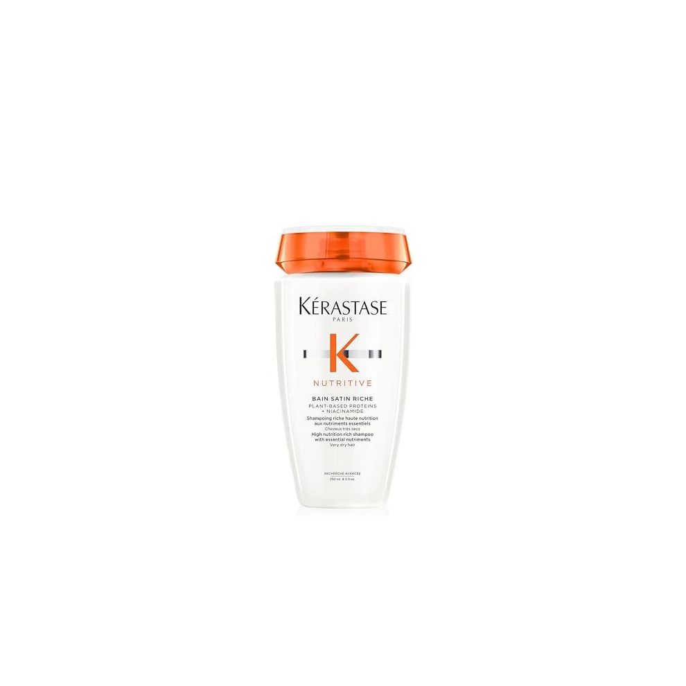 Krastase Nutritive, High Nutrition Rich Shampoo for Very Dry Hair, Protein Enriched Formula with Niacinamide, Bain Satin, 250 ml