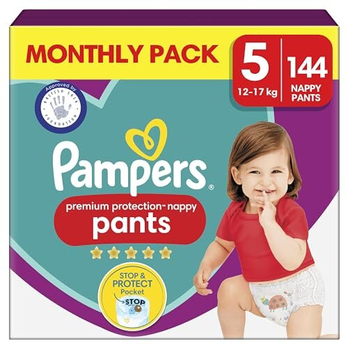 Pampers Baby Premium Protection Nappy Pants, Size 5 12 - 17kg 144