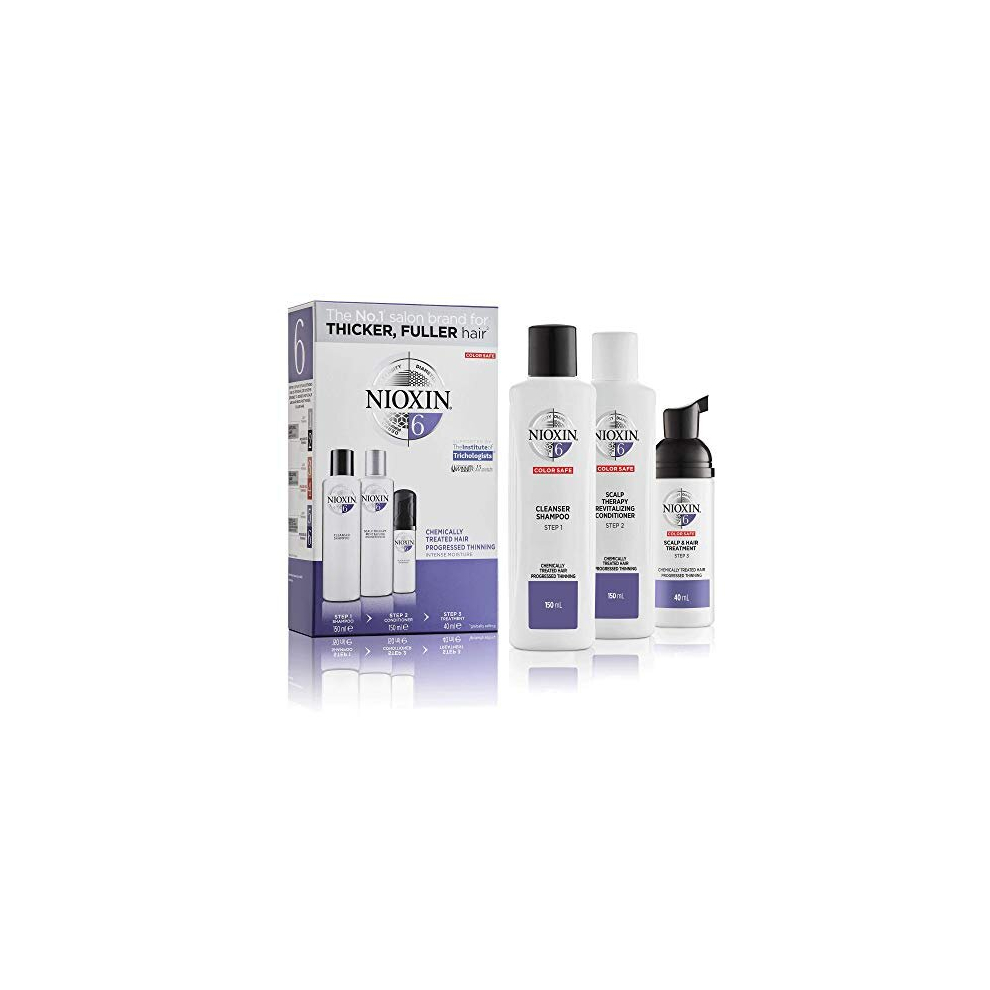 Nioxin 3-Part System, System 6 Chemically Treated Hair With Progressed Thinning, Hair Thickening Treatment, Scalp Therapy, Trial Kit