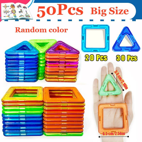 (Big Size 50 Pcs) Magnetic Building Blocks Big Size and Mini Size DIY ...