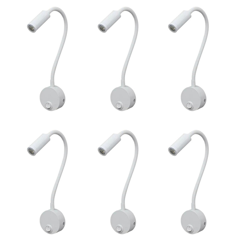 6pcs 3W Wall Mounted Reading Light Flexible Gooseneck LED Lamp for Bedroom