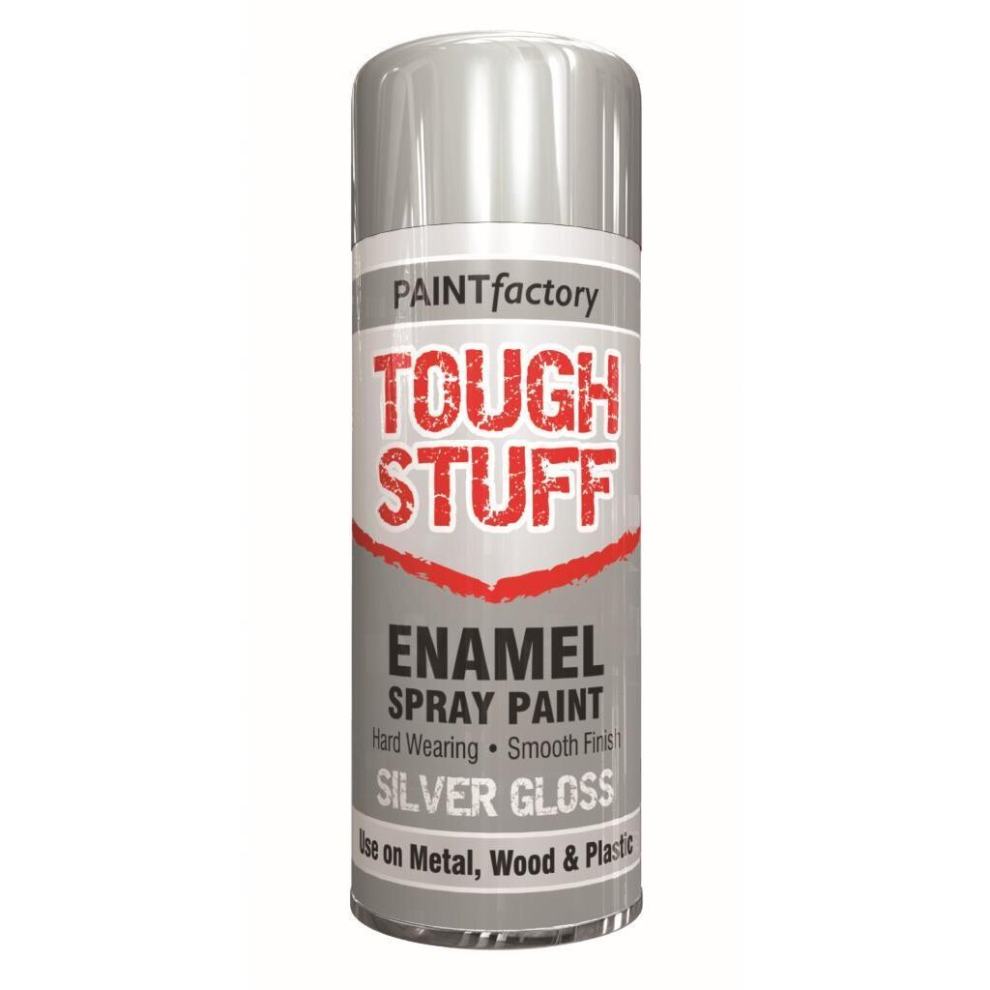 (TOUGH STUFF ENAMEL SILVER GLOSS 400ML (2581)	) All Purpose Aerosol Metal Wood Plastic Spray Paint