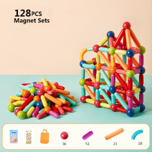 (128PCS) Magnetic Building Sticks Blocks Toy For Toddlers Montessori Stem Educational Construction Set Magnet Toys For Kids