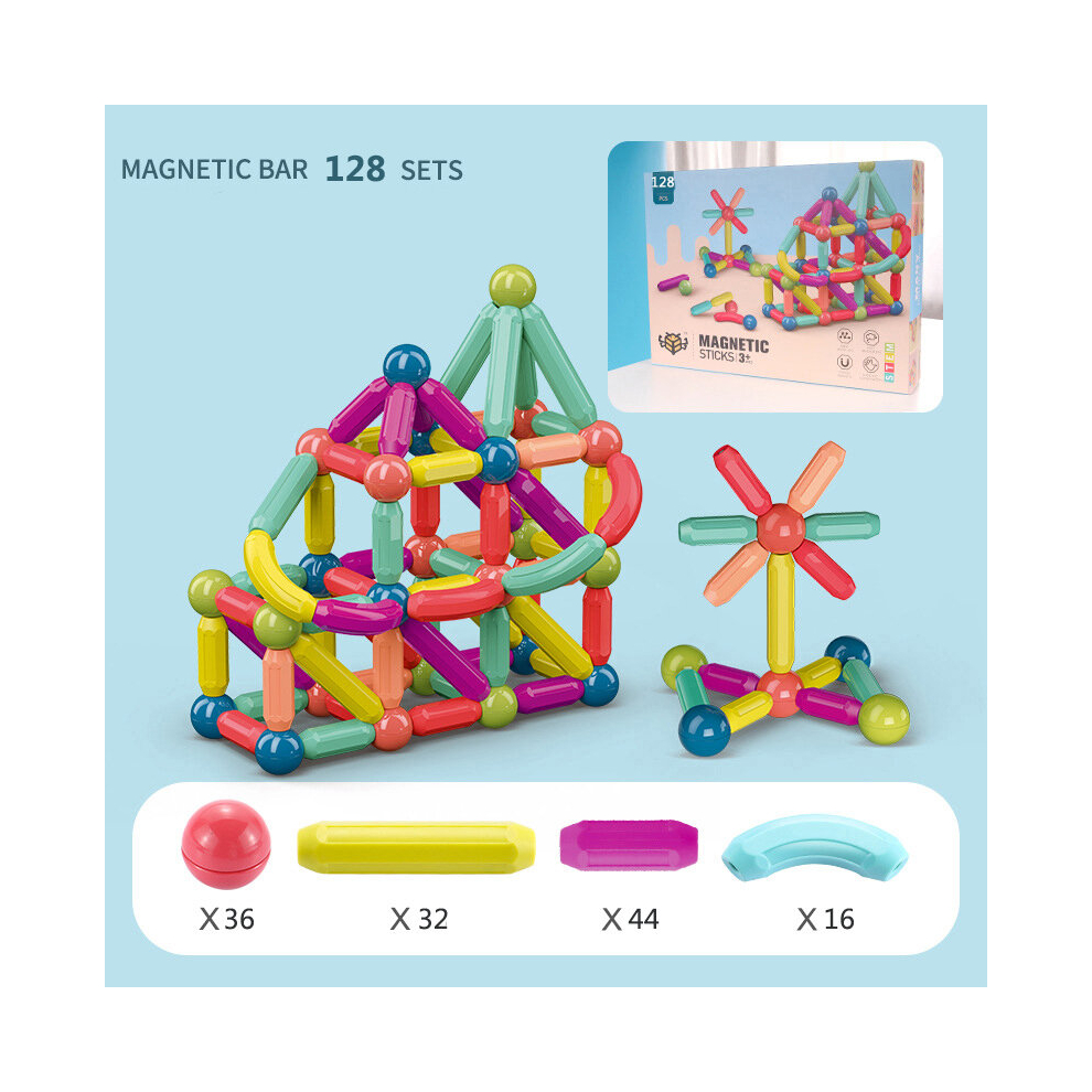 (128pcs with box) Magnetic Building Sticks Blocks Toy For Toddlers Montessori Stem Educational Construction Set Magnet Toys For Kids