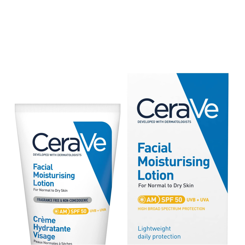 CeraVe AM Facial Moisturising Lotion SPF50 with Ceramides  Vitamin E for Normal to Dry Skin 52ml