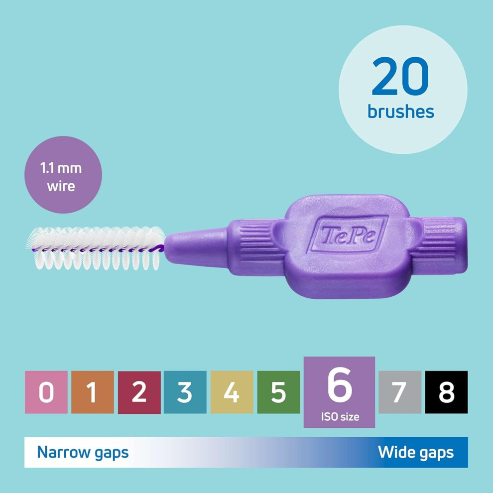 TePe Interdental Brush Original, Purple1.1 mm/ISO 6 20pcsfornarrowgaps