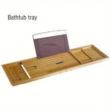 1pc Bamboo Bathtub Caddy Tray Expandable For Bath Bath Accessories & Table With Wine Glass Holder Book Stand Bathroom Organizer With Extending Sides F