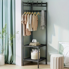 1pc Corner Coat Rack Foyer Shoe Rack Standing Coat Rack With 2 Layers Of Storage Shelves Living Room Bathroom Hallway Shoe Rack Organizer