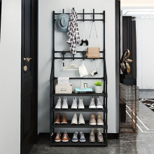 1pc Entrance Coat Rack Foyer Shoe Rack Standing Coat Rack With 4 5 Layers Of Storage Shelves And 8 Double Hooks Living Room Bathroom Hallway Shoe Rack