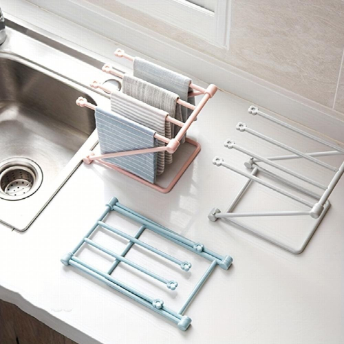 1pc Foldable Plastic Towel Rack Kitchen Shelf Storage Sink Rag Rack Standing Countertop Foldable Rag Rack 2