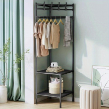 1pc Sturdy Standing Coat Rack With 2 3 Layers Of Storage And 4 Double Hooks Perfect For Living Room Bathroom And Hallway Shoe Organization