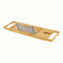 1pc Bamboo Bathtub Tray Wood Bath Tray Expandable Can Be Placed Book And Integrated Tablet Smartphone And Wine Holder