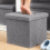 1pcs Grey Folding Storage Ottoman Pouffe Makeup Seat Foot Stool Storage Box Foot Stool 2