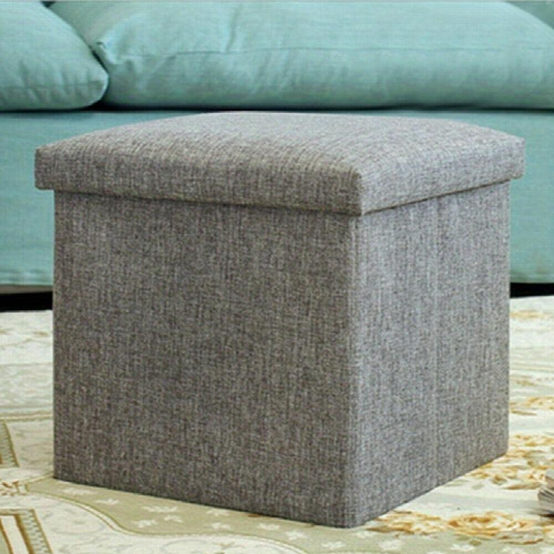 1pcs Grey Folding Storage Ottoman Pouffe Makeup Seat Foot Stool Storage Box Foot Stool 2