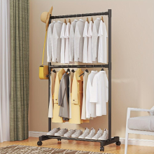 1pc Single Pole Coat Rack With Pulley 2 Layers Clothes Rack Floor standing Coat Rack Movable Shoes And Hats Rack