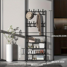 1pc Assembled Entryway Shoes Rack 4 layer Shoes And Hats Rack Floor Mounted Storage Rack Multifunctional Hanger Shoes Rack With 8 Hooks Space Saving S