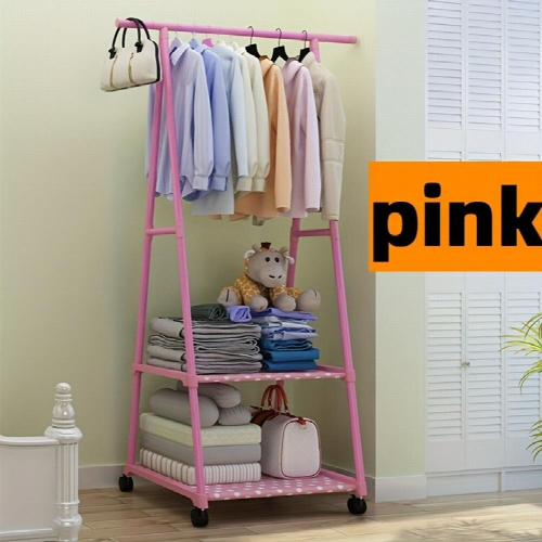 1pc 2 Layers Triangle Coat Rack Storage Rack With Wheels Household Organizer 1
