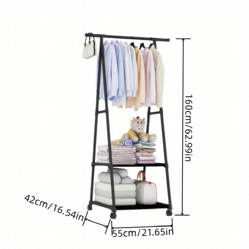 1pc 2 Layers Triangle Coat Rack Storage Rack With Wheels Household Organizer 2