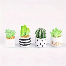 4pcs Bonsai Plant Ornaments Resin Cactus Green Plants Statue Micro Landscape Decoration Handicraft DIY Craft Ornament Indoor Tabletop Succulent Plant